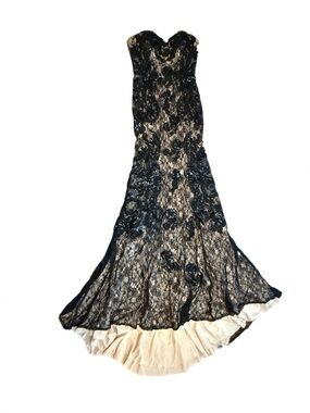 JVN by Jovani Black Lace Gown with Nude Illusion 22457 Size 0 NWT